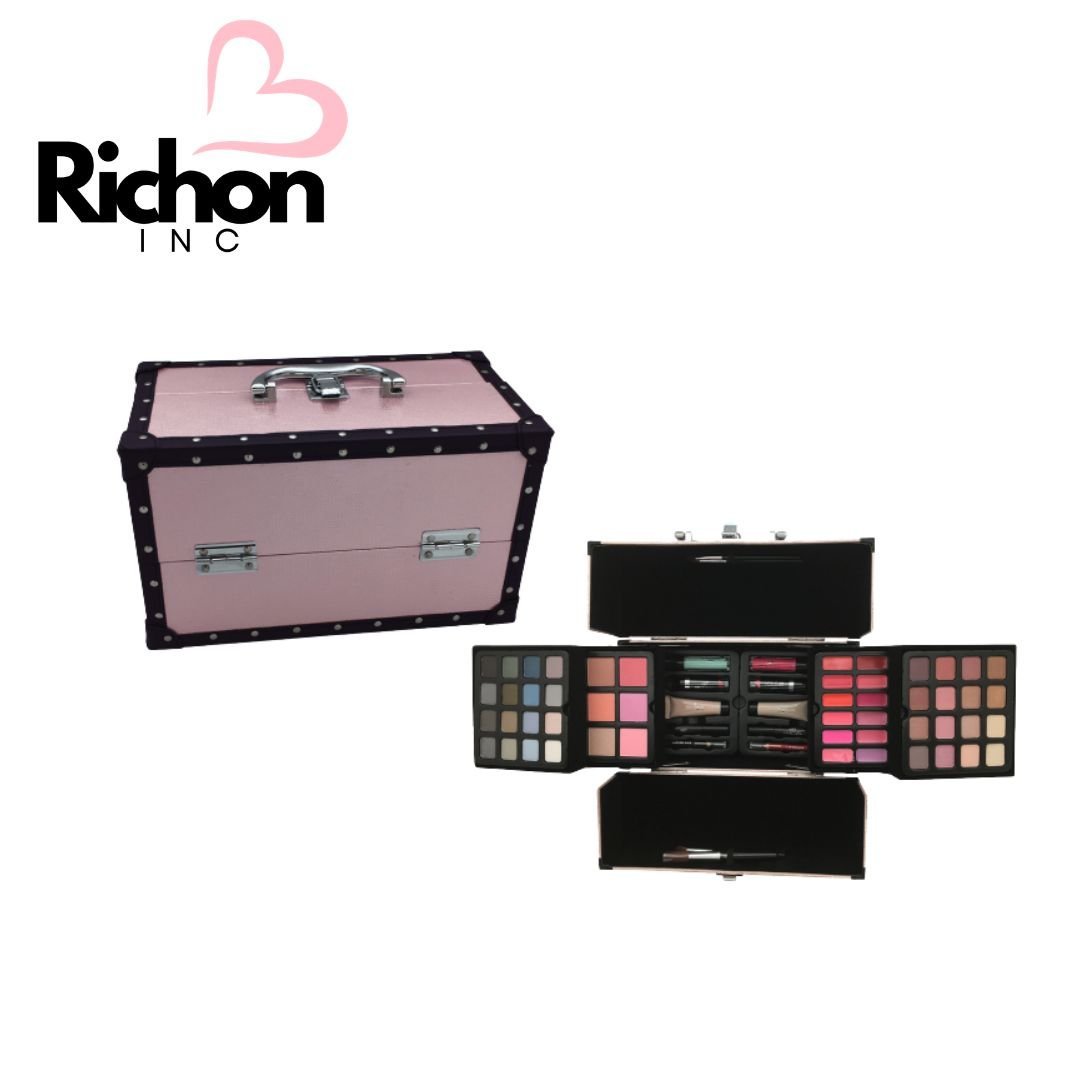 Richoninc Pink & Black Train Case Set – Makeup Kit