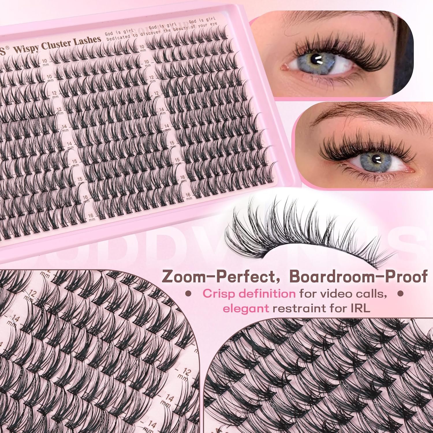 Lash Clusters Kit Wispy Eyelash Clusters Lashes Natural DIY Lash Extension Kit 10-16mm Cluster Eyelash Extensions Kit 300pcs C Curl Individual Lashes Cluster Eyelash (No Tweezers) - Image 4