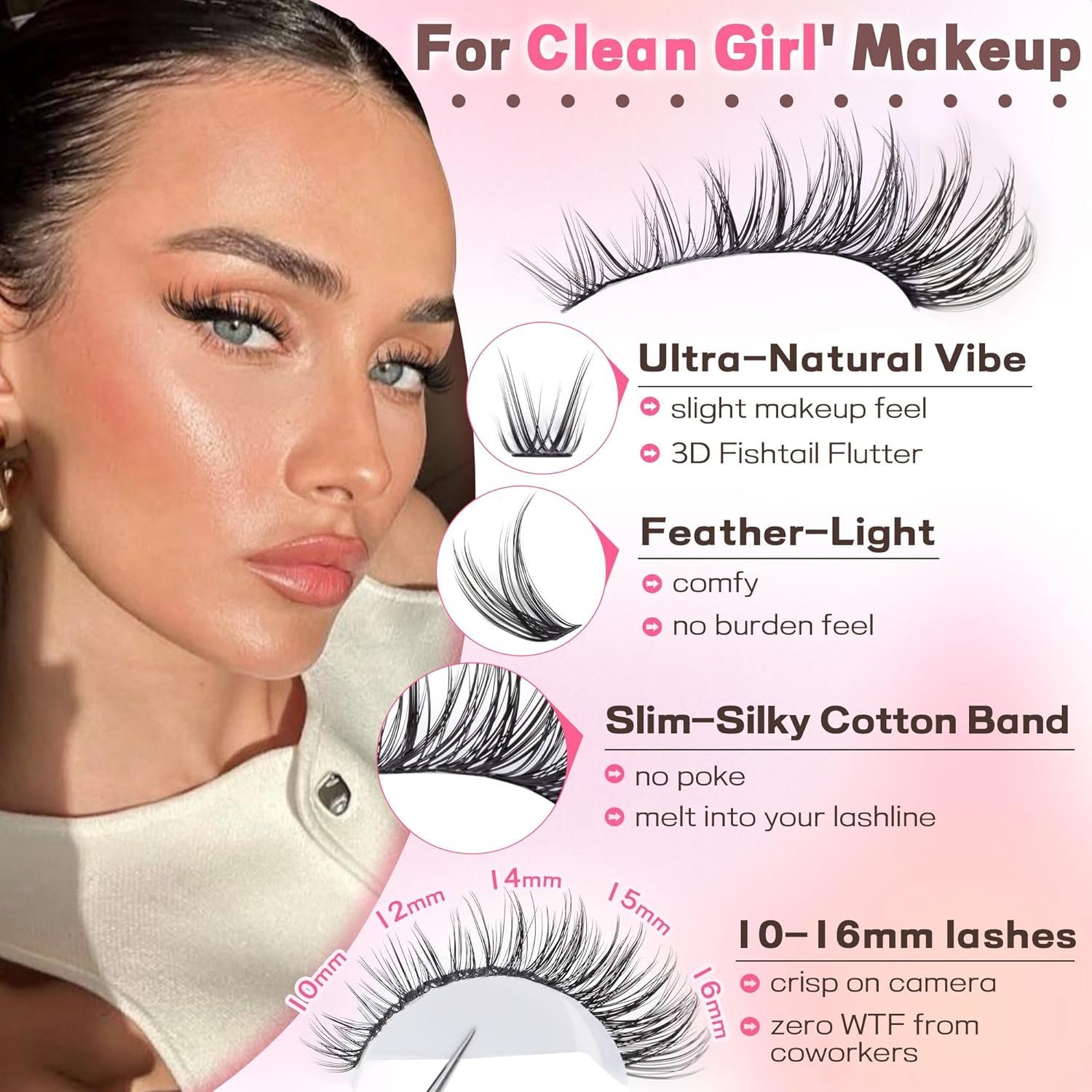 Lash Clusters Kit Wispy Eyelash Clusters Lashes Natural DIY Lash Extension Kit 10-16mm Cluster Eyelash Extensions Kit 300pcs C Curl Individual Lashes Cluster Eyelash (No Tweezers) - Image 3