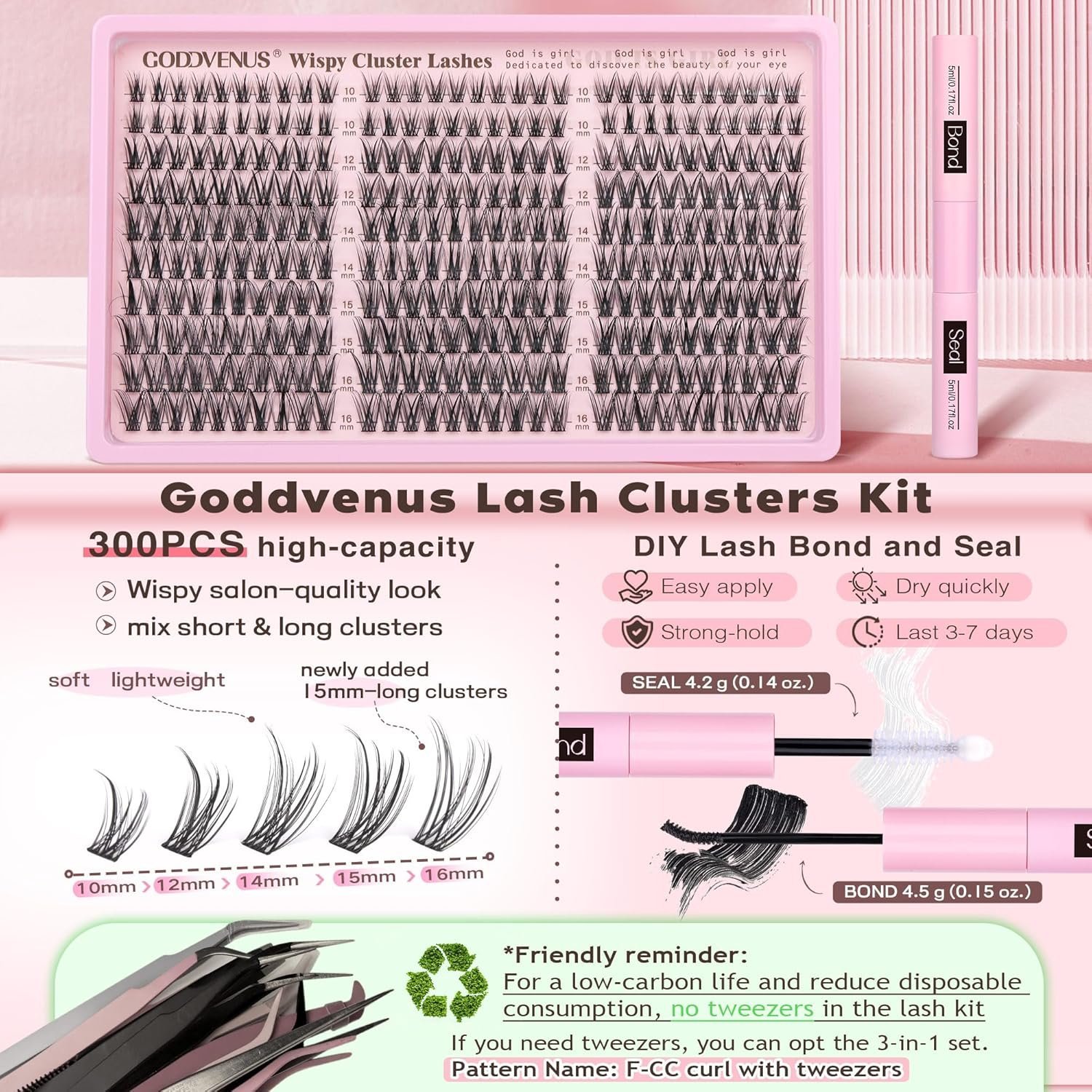 Lash Clusters Kit Wispy Eyelash Clusters Lashes Natural DIY Lash Extension Kit 10-16mm Cluster Eyelash Extensions Kit 300pcs C Curl Individual Lashes Cluster Eyelash (No Tweezers) - Image 2