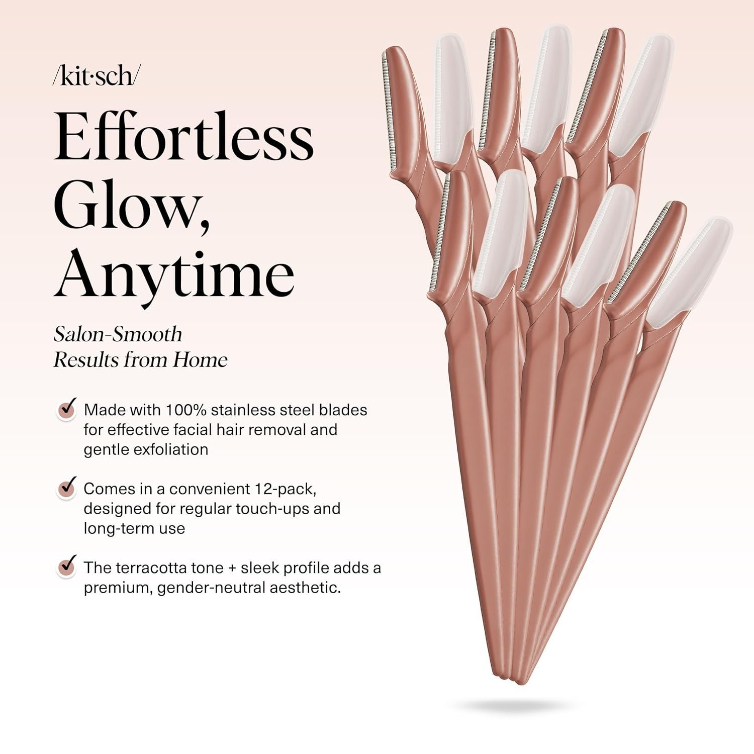 Kitsch Dermaplane Razor for Women Face – Face Razors for Women & Men, Eyebrow Trimmer & Face Shaver – Exfoliating Facial Razor & Skin Care Tool for Smoother Skin - Terracotta, 12 pcs - Image 2