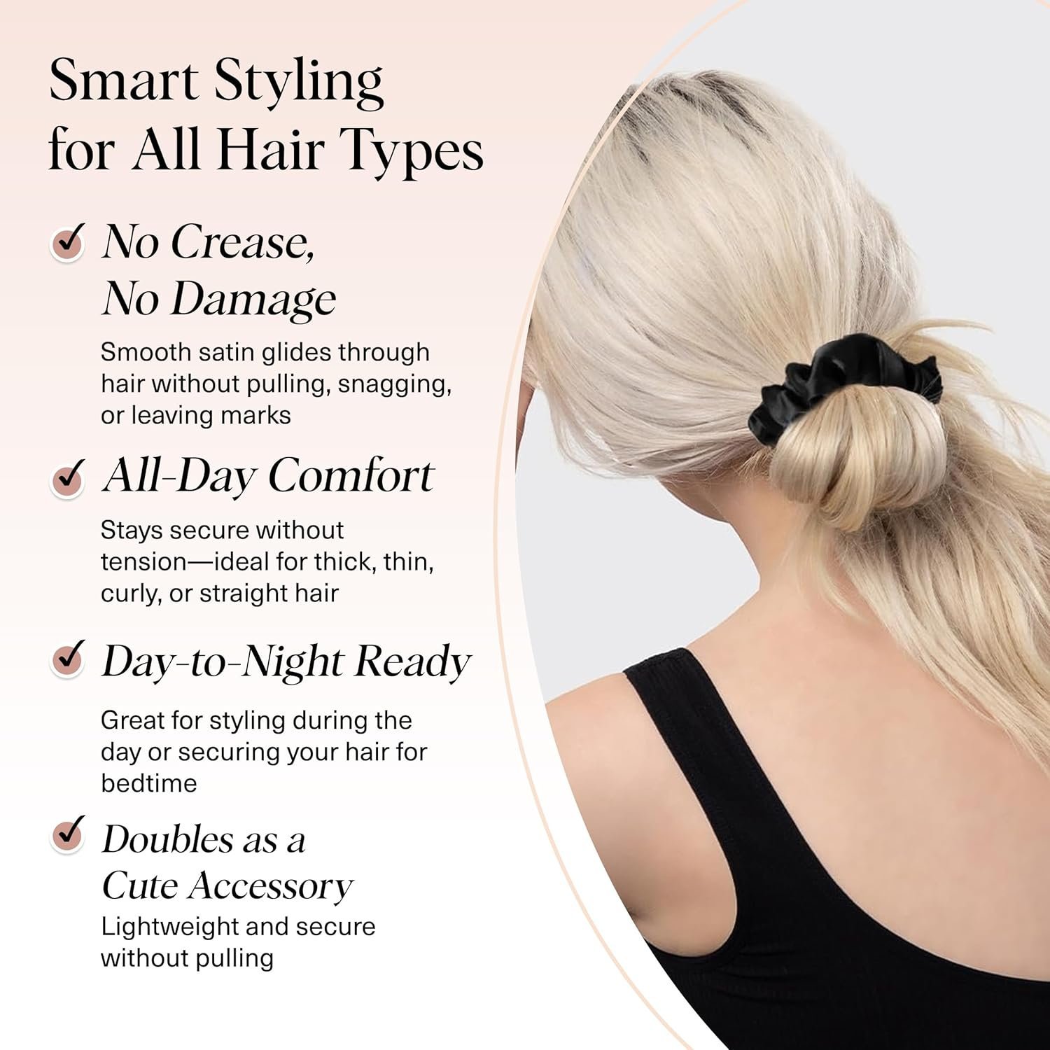 Kitsch Satin Scrunchies for Women – No Crease Hair Ties – Soft Satin Hair Scrunchies for Girls – Frizz Free, Gentle, Stylish Hair Accessories | Ideal Gifts for Women – Black, 5 pcs - Image 3