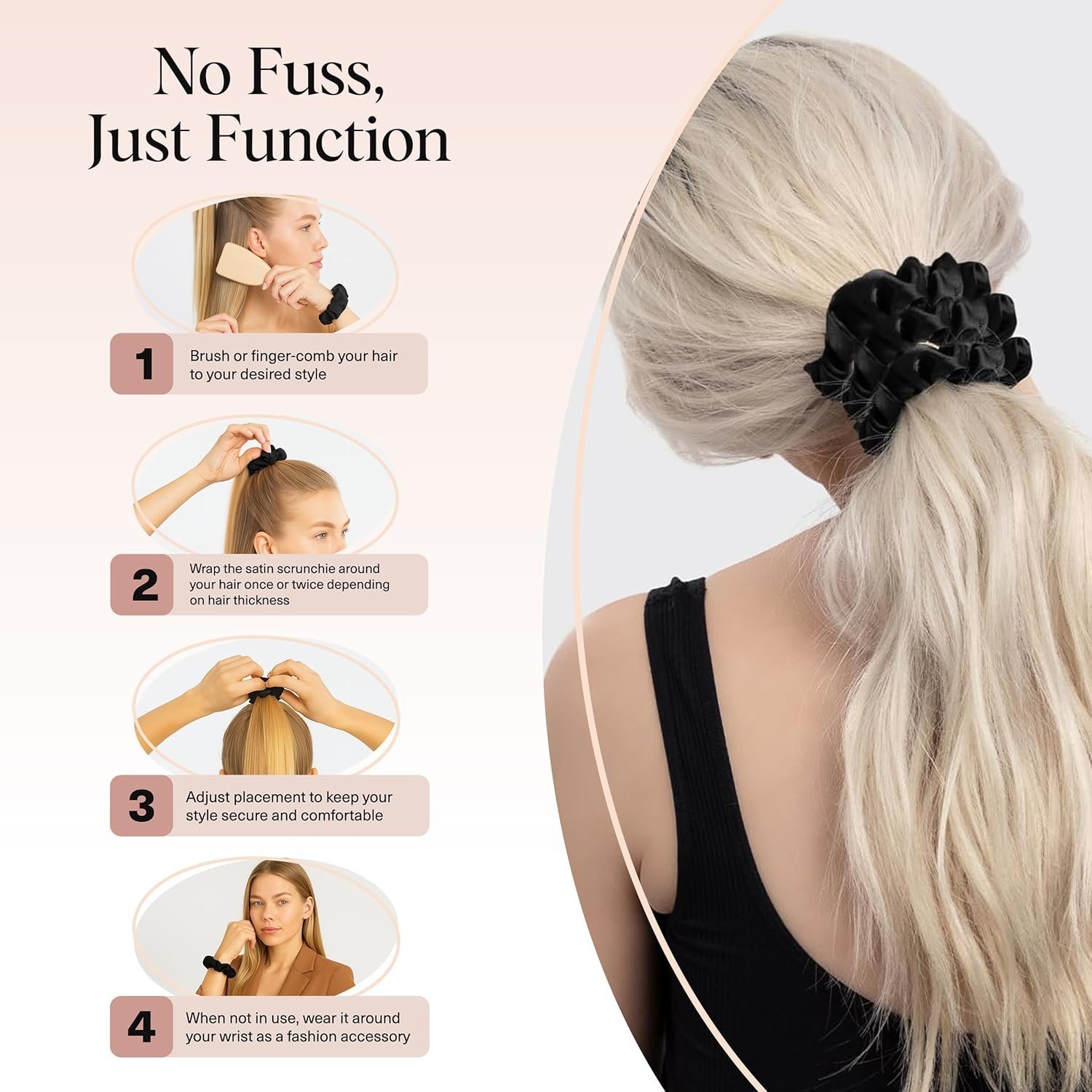 Kitsch Satin Scrunchies for Women – No Crease Hair Ties – Soft Satin Hair Scrunchies for Girls – Frizz Free, Gentle, Stylish Hair Accessories | Ideal Gifts for Women – Black, 5 pcs - Image 6