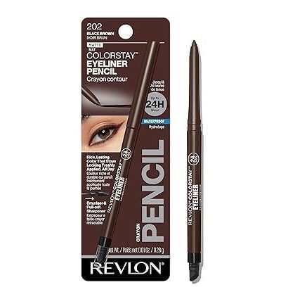 Revlon ColorStay Pencil Waterproof Eyeliner, Smudge-Proof, Eye Makeup with Built-In Sharpener, 202 Black Brown, 0.01 oz