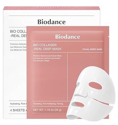 BIODANCE Bio-Collagen Real Deep Mask, Hydrating Overnight Hydrogel Mask, Pore Minimizing, Elasticity, Plumping Improvement, Korean Skin Care, Valentines Day Gifts for Her | 1.19oz(34g) x 4ea