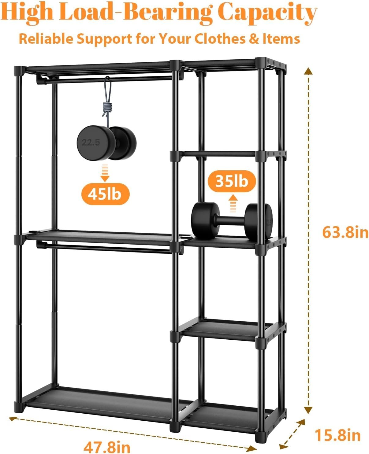 Mavivegue 4-Tier Portable Closet with Shelves & Hanging Rod - Portable Wardrobe Closet for Bedroom, Closet, Dorm - Easy Assembly Clothing Rack with Shelves for Clothes, Shoes, Accessories - Image 2