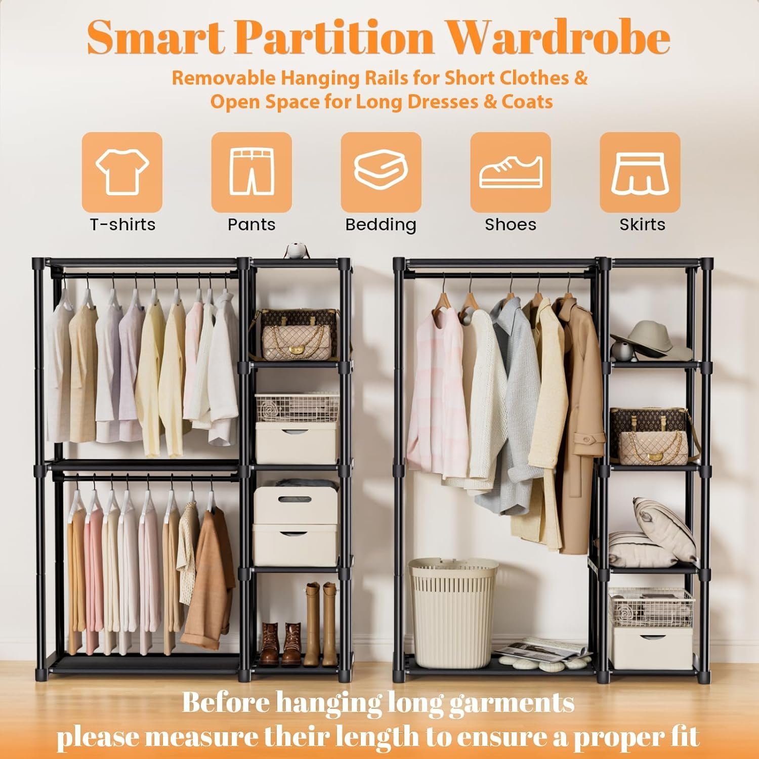 Mavivegue 4-Tier Portable Closet with Shelves & Hanging Rod - Portable Wardrobe Closet for Bedroom, Closet, Dorm - Easy Assembly Clothing Rack with Shelves for Clothes, Shoes, Accessories - Image 4
