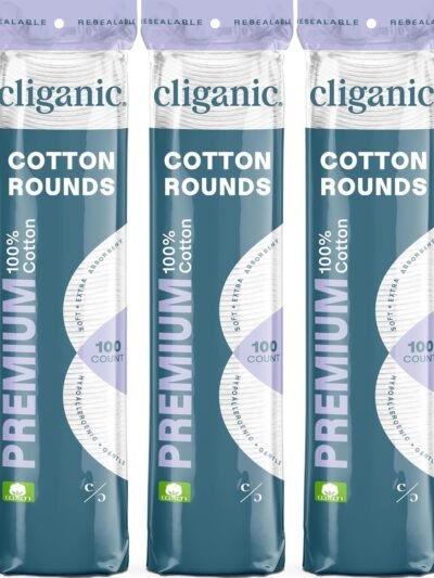 Cliganic Premium Cotton Rounds for Face (300 Count) - Makeup Remover Pads, Hypoallergenic, Lint-Free | 100% Pure Cotton