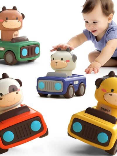 IPlay, iLearn Press to Go Car Toys for Toddlers 1-3, Baby Animal Racing Cars, Infant Play Vehicle Set, Baby Push Go Friction Car Toys for 6-9-12-18 Months, 1st Birthday Gifts for 1-2 Years Old Boys