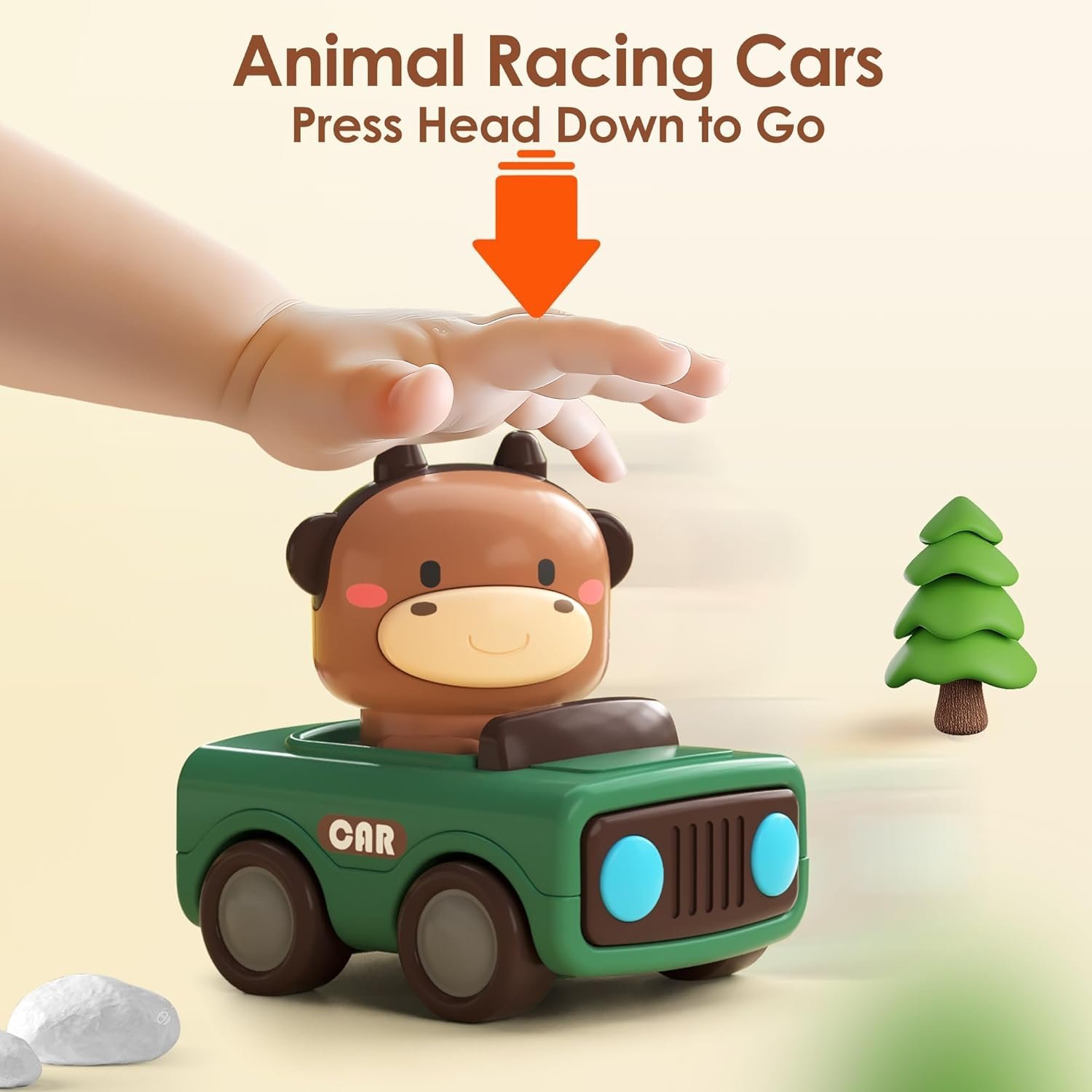 IPlay, iLearn Press to Go Car Toys for Toddlers 1-3, Baby Animal Racing Cars, Infant Play Vehicle Set, Baby Push Go Friction Car Toys for 6-9-12-18 Months, 1st Birthday Gifts for 1-2 Years Old Boys - Image 2