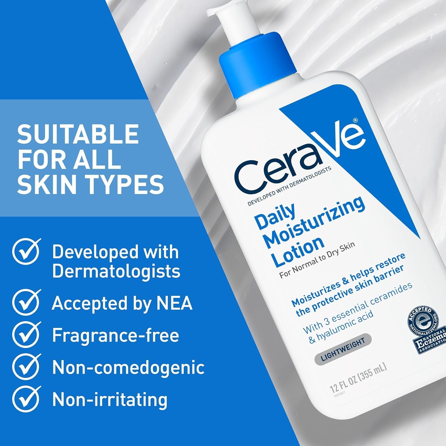 CeraVe Daily Moisturizing Lotion for Dry Skin, Body Lotion & Face Moisturizer with Hyaluronic Acid and Ceramides, Daily Moisturizer, Fragrance Free, Oil-Free, 19 Ounce - Image 5