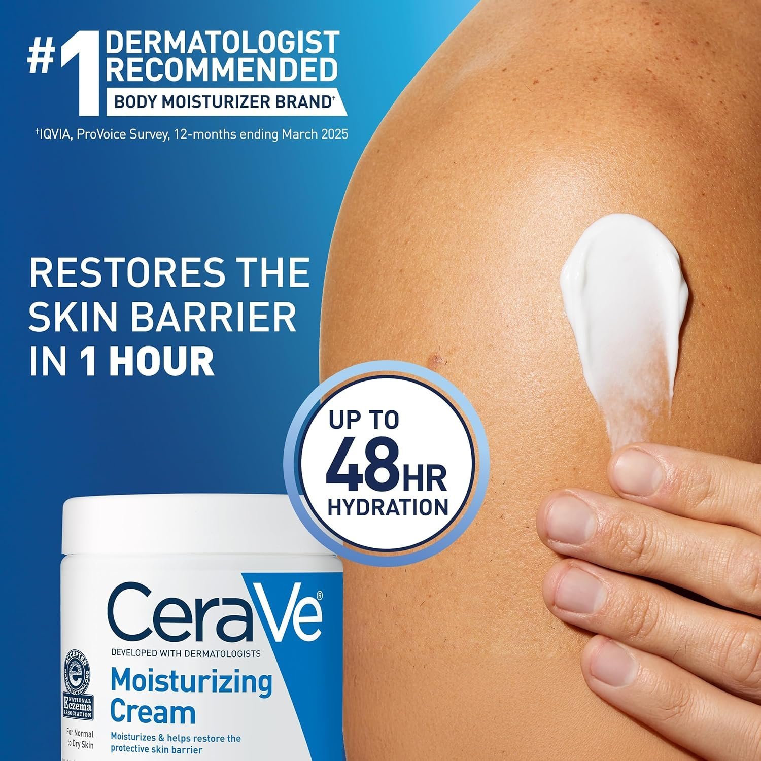 CeraVe Moisturizing Cream, Body and Face Moisturizer for Dry Skin, Body Cream with Hyaluronic Acid and Ceramides, Daily Moisturizer, Oil-Free, Fragrance Free, Non-Comedogenic, 19 Ounce - Image 2