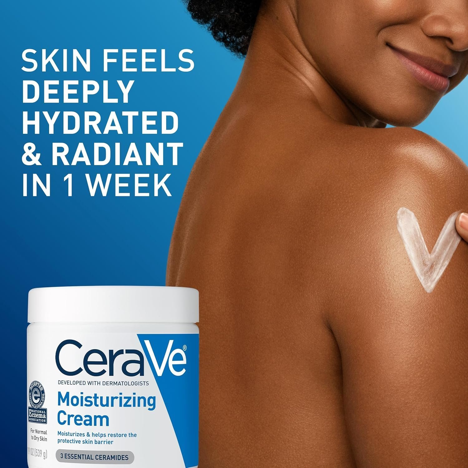 CeraVe Moisturizing Cream, Body and Face Moisturizer for Dry Skin, Body Cream with Hyaluronic Acid and Ceramides, Daily Moisturizer, Oil-Free, Fragrance Free, Non-Comedogenic, 19 Ounce - Image 5