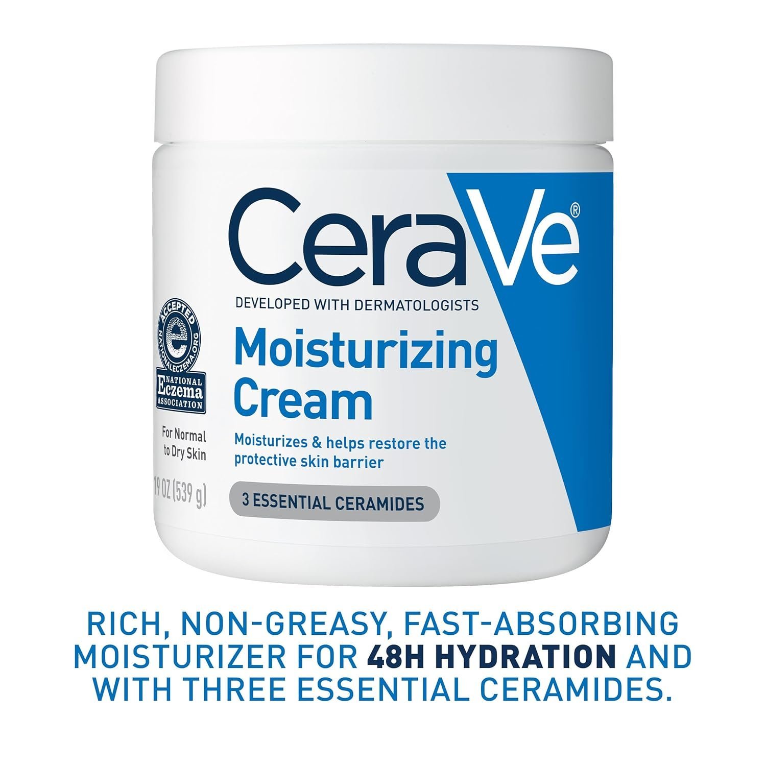 CeraVe Moisturizing Cream, Body and Face Moisturizer for Dry Skin, Body Cream with Hyaluronic Acid and Ceramides, Daily Moisturizer, Oil-Free, Fragrance Free, Non-Comedogenic, 19 Ounce - Image 6