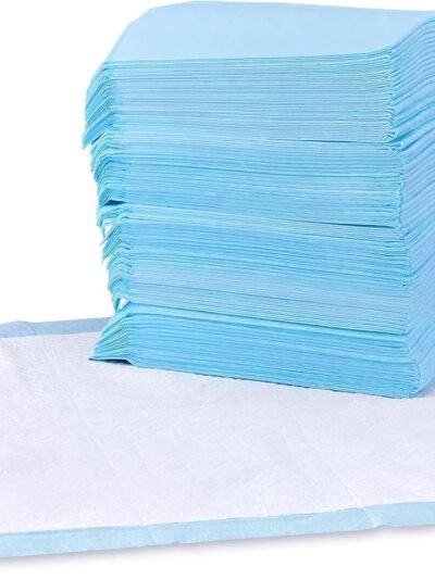 Basics Dog and Puppy Pee Pads, 5-Layer Leak-Proof Super Absorbent, Quick-Dry Surface, Potty Training, Regular (22x22"), 100 Count, Blue & White