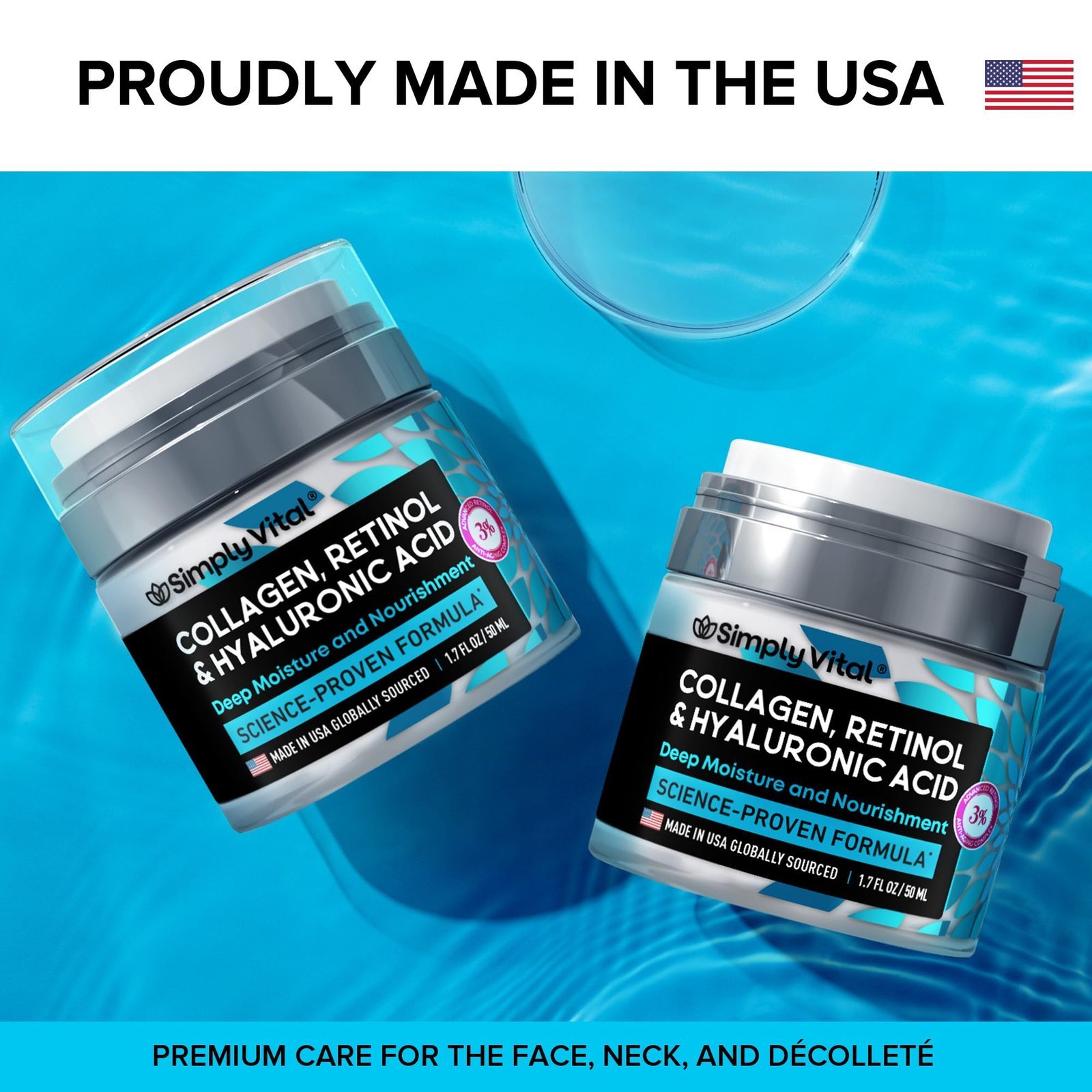 Anti-Aging Face Moisturizer with Retinol, Collagen & Hyaluronic Acid - Made in USA - Moisturizer Face Cream for Women & Men - Firming & Hydrating Neck Cream - Day & Night Skin Care - 1.7 fl oz - Image 4