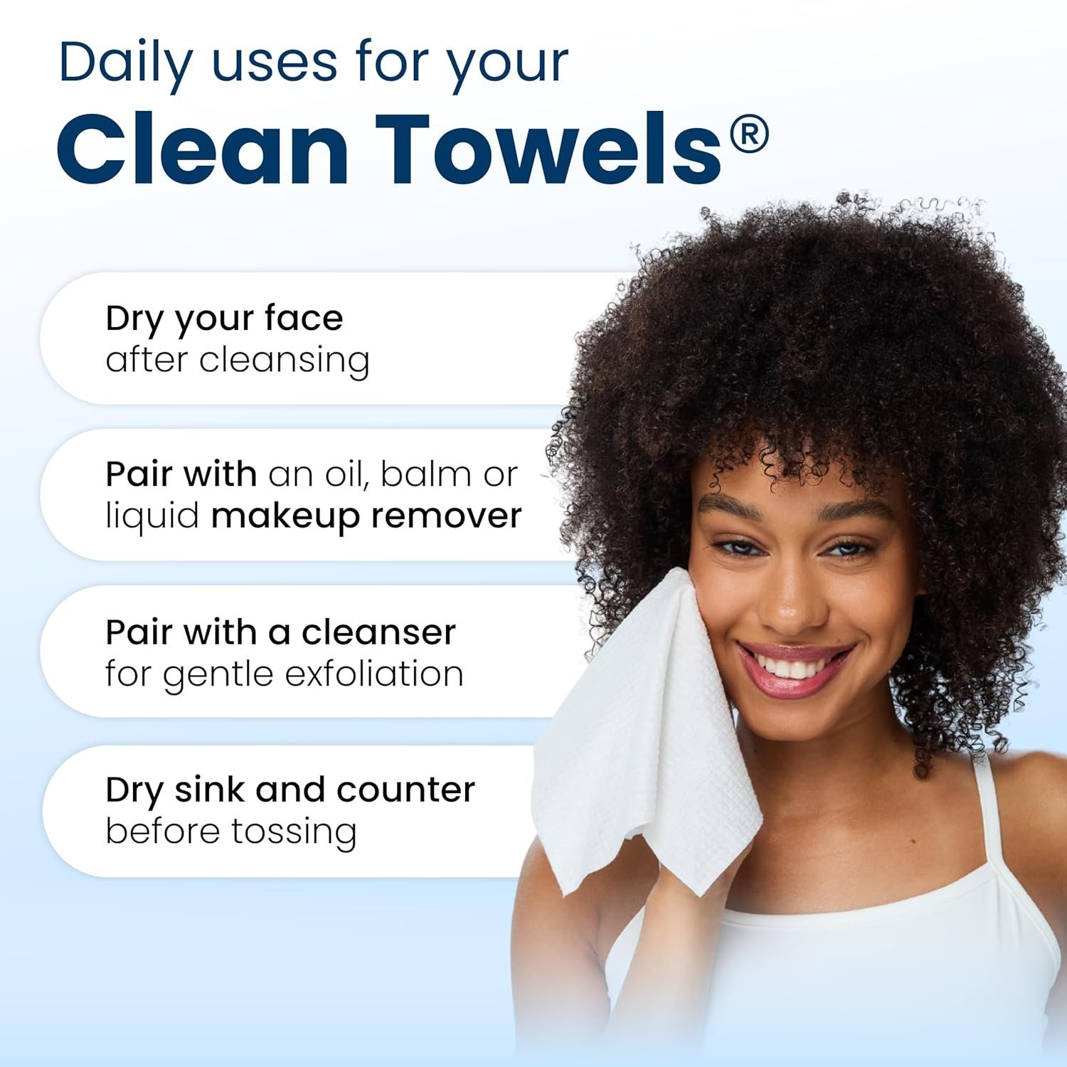 Clean Skin Club Clean Towels XL®, 100% USDA Biobased Face Towel, Disposable Face Towelette, Eczema Association Accepted, Makeup Remover Dry Wipes, Ultra Soft, 1 Pack, 50 Ct - Image 6