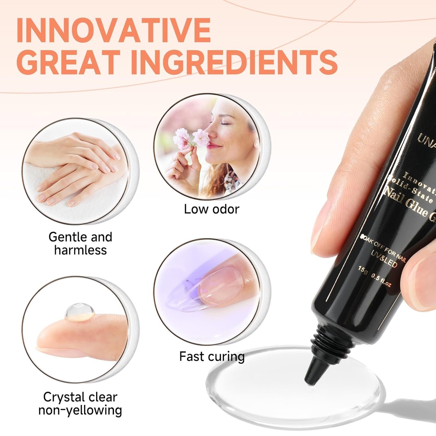 UNA GELLA Solid Nail Glue Gel 15ml Lamp Curing Needed Solid Soak Off U V/LED Lamp Required Super Strong Glue For Fake Acrylic Soft Gel Nail Tips Press On Nails Art Extension - Image 3