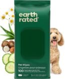 Earth Rated Pet Wipes for Dogs and Cats, Hypoallergenic, Cleaning and Hydrating, for Grooming Paws, Body and Butt, Unscented, 100 Count