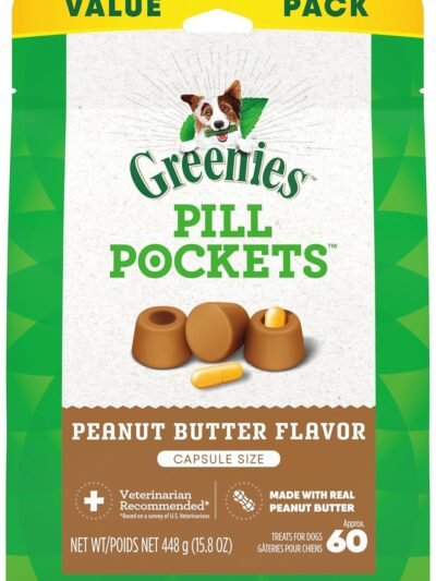 Greenies Pill Pockets for Dogs, Large Size Soft Dog Treats, Peanut Butter Flavor, 15.8 oz. Pouch
