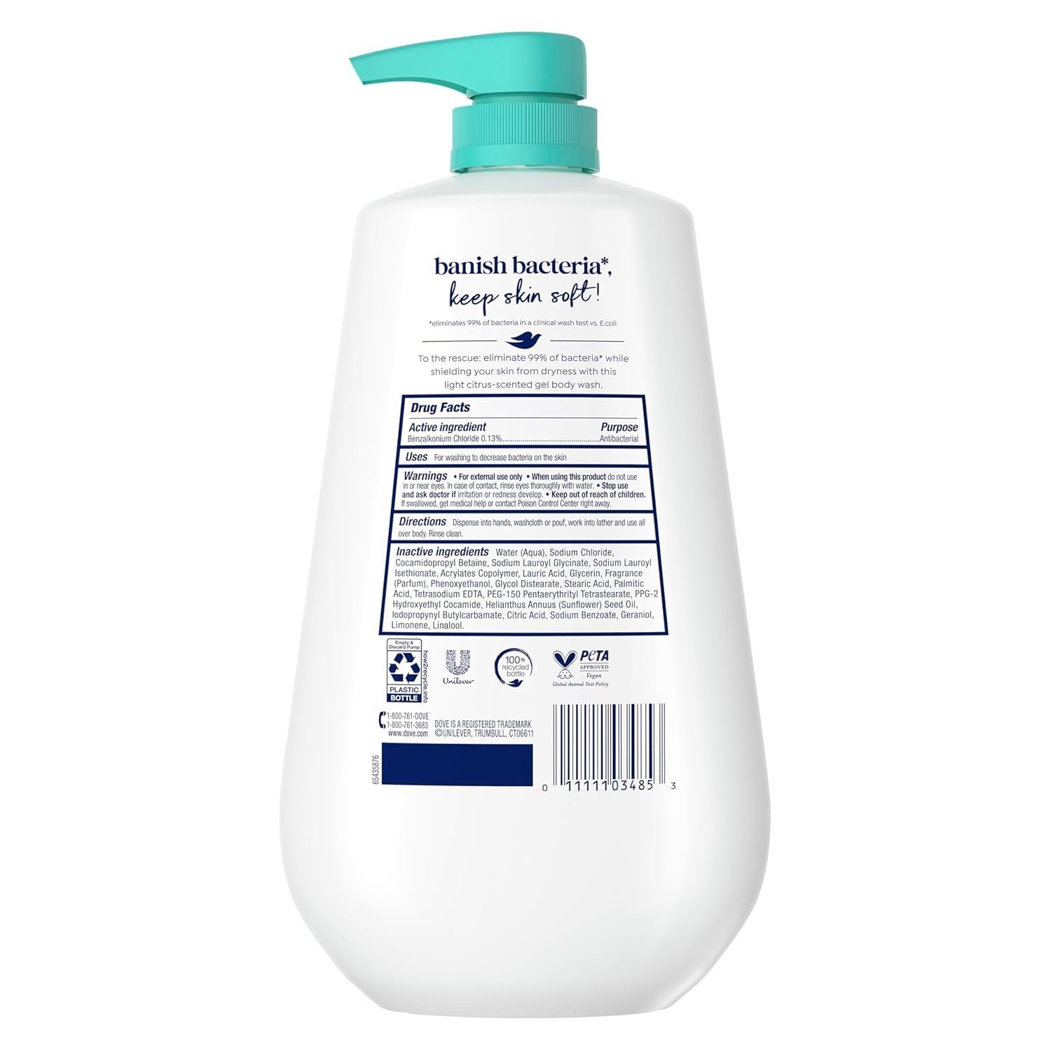 Dove Body Wash with Pump Antibacterial For All Skin Types Protects from Dryness 30.6 oz - Image 3