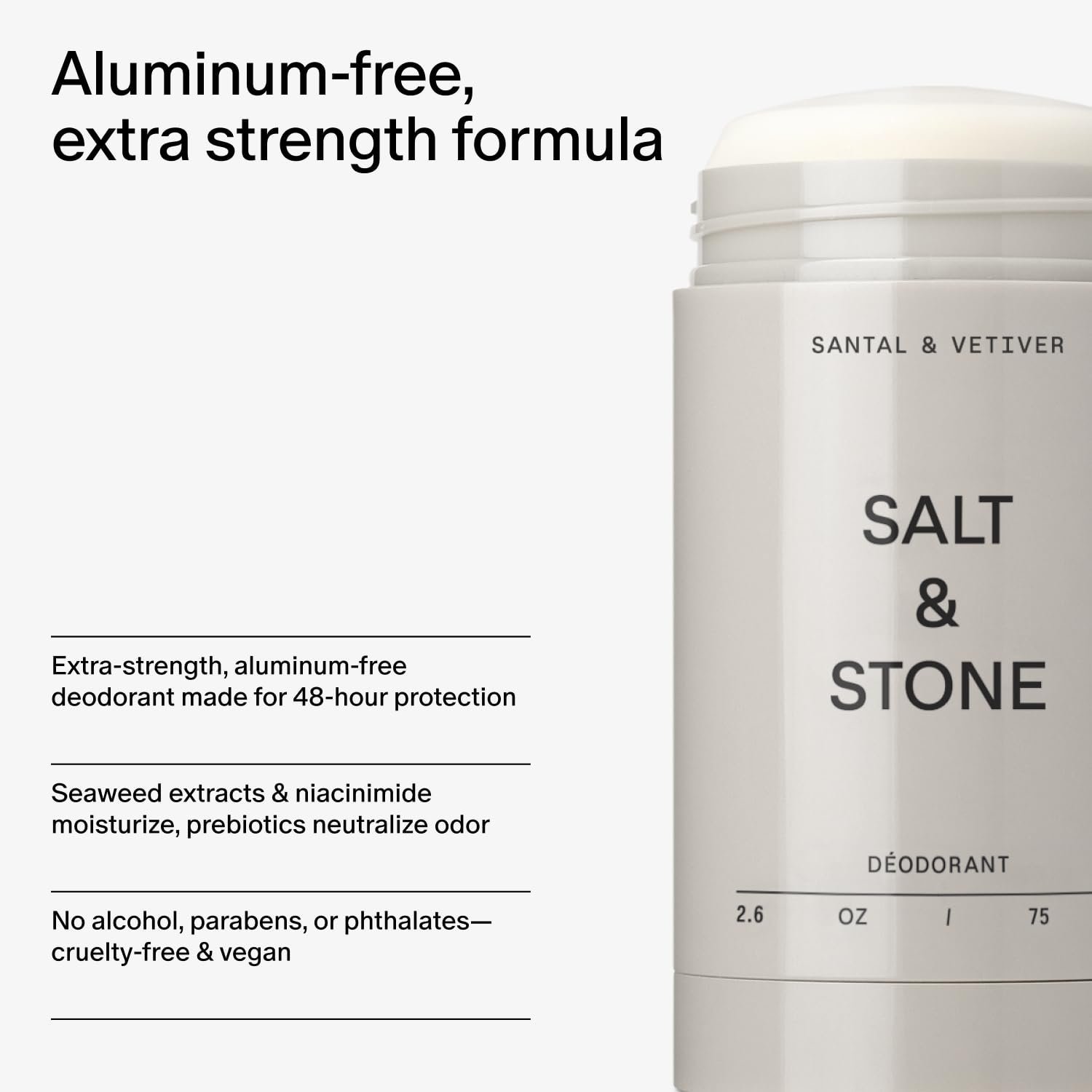 SALT & STONE Aluminum Free Deodorant | Extra Strength 48 Hour Protection for Women & Men | Made with Seaweed Extracts, Niacinamide & Prebiotics (Santal & Vetiver) - Image 5
