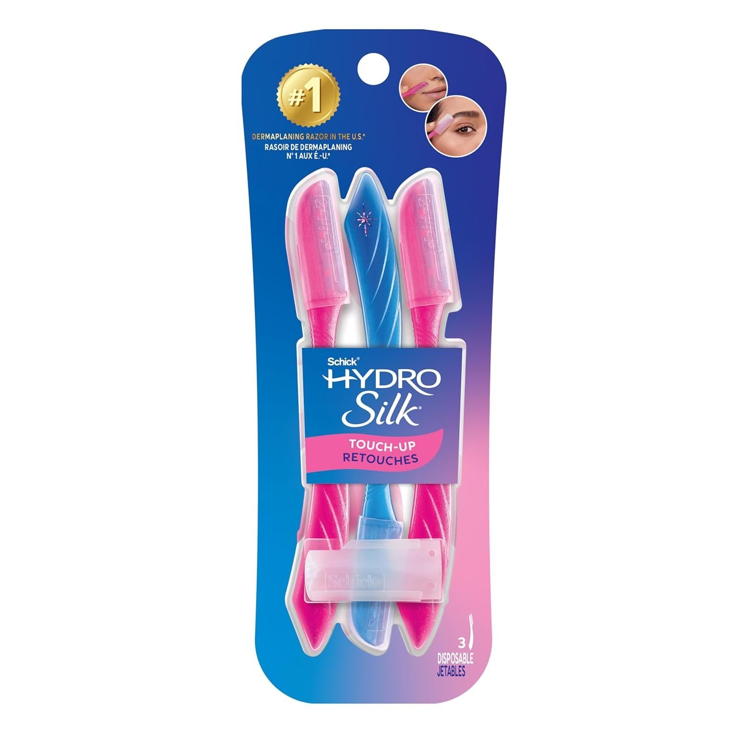 Schick Hydro Silk Touch-Up Dermaplaning Tool with Precision Cover, 3ct | Dermaplane Razor, Face Razors for Women, Peach Fuzz Remover - Image 2