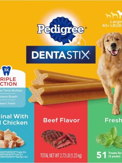 Pedigree Dentastix Large Breed Dog Treats, Original, Beef & Fresh Flavor, 2.73 lb. Variety Pack (51 Treats)