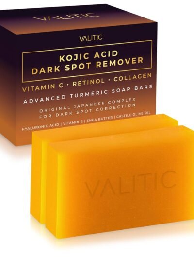 VALITIC Kojic Acid Dark Spot Remover Soap Bars with Vitamin C, Retinol, Collagen, Turmeric - Original Japanese Complex Infused with Hyaluronic Acid, Vitamin E, Shea Butter, Castile Olive Oil (2 Pack)
