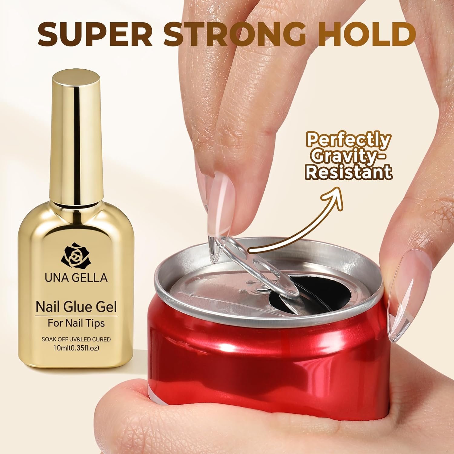 UNA GELLA 9 in 1 Gel Nail Glue U V Light Super Hold for Gel Nails Tips, 10 ml Brush On Nail Glue for Light-Color Press On Nails, Rhinestones, Base Coat, Blooming Art, Acrylic Tips Lamp Needed - Image 3