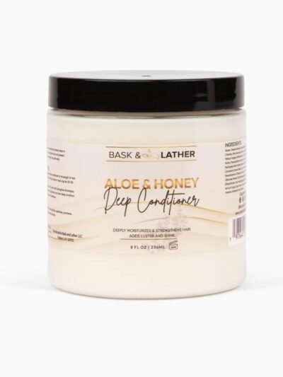 BASK & LATHER Aloe & Honey Deep Conditioner – Moisturizing Hair Mask with Aloe Vera, Honey & Shea Butter – Restores Strength, Reduces Breakage, For All Hair Types & Color-Treated Hair, 8oz