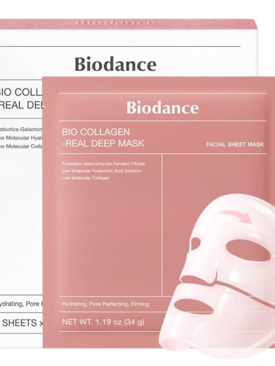 BIODANCE Bio-Collagen Real Deep Mask, Hydrating Overnight Hydrogel Face Mask, Pore Minimizing, Elasticity, Plumping, Travel Essentials & Self Care Gifts for Women, Korean Skin Care | 1.19oz(34g) x 4ea