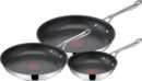 T-Fal x Jamie Oliver Nonstick Coated Stainless Steel Pans 8", 9.5" & 11", Frypan Set Induction Compatible, Oven Safe up to 500°F, Chef's Stainless Steel Skillet, Frying Pan, Silver