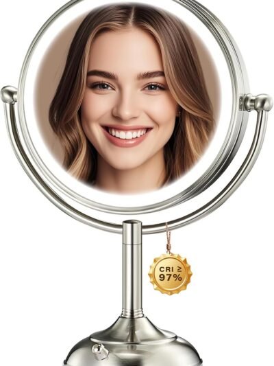 VESAUR 2026 Upgraded 20X lighted makeup mirror with magnification, 9" 1X10X Magnifying Mirror with 3 Color Modes & Adjustable Brightness, 5000mAh Rechargeable Vanity Mirror, 360° Swivel, Nickel, Gifts