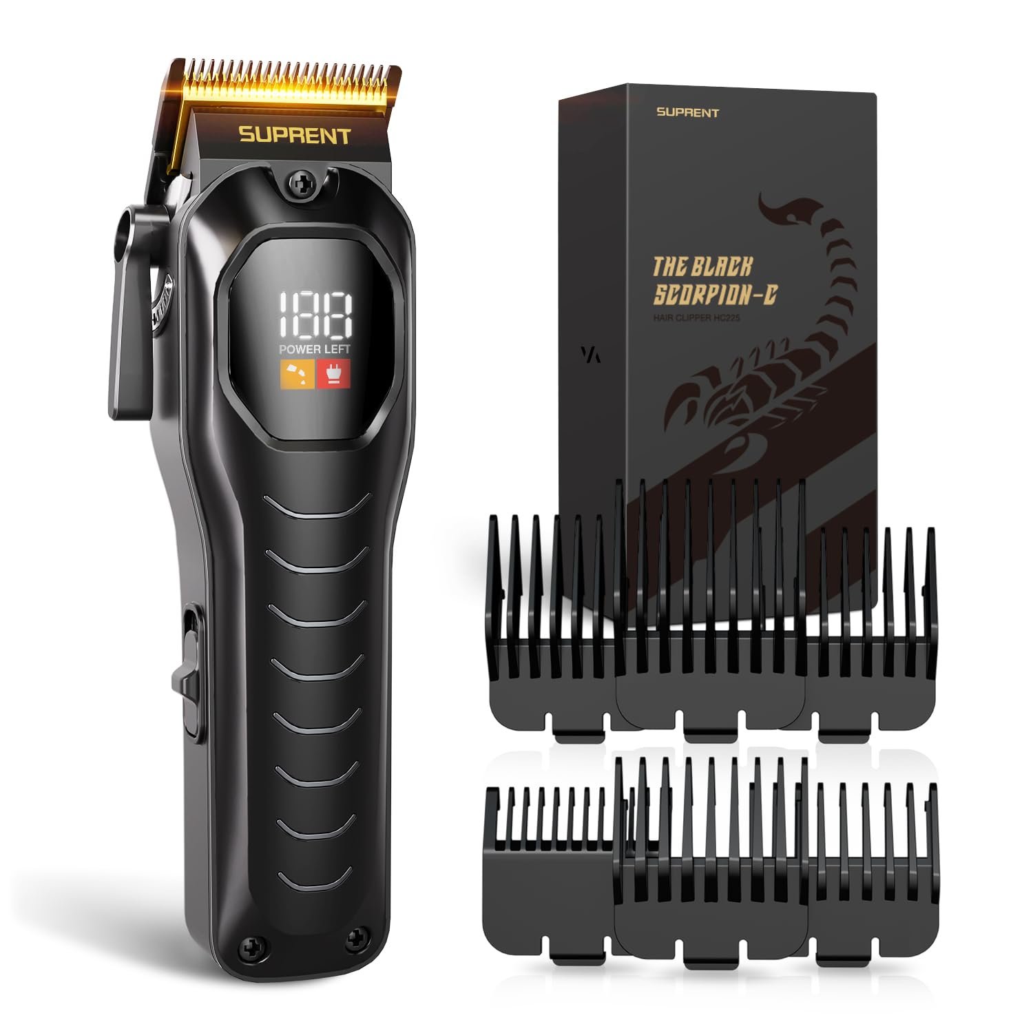 SUPRENT Mens Hair Clipper-Rechargeable Hair Cutting Kits with LED Display, Cordless Hair Clipper for Home Use & Barbers (Black)