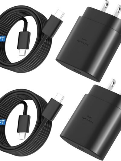 Super Fast Charger Type C, 25W USB C Wall Charger Fast Charging for Samsung Galaxy S26 Ultra/S26/S26+/S25 Ultra/S25/24 Ultra/S24/S23 Ultra/S22 Ultra with 10FT Long Android Type C Charger Cable 2Pack