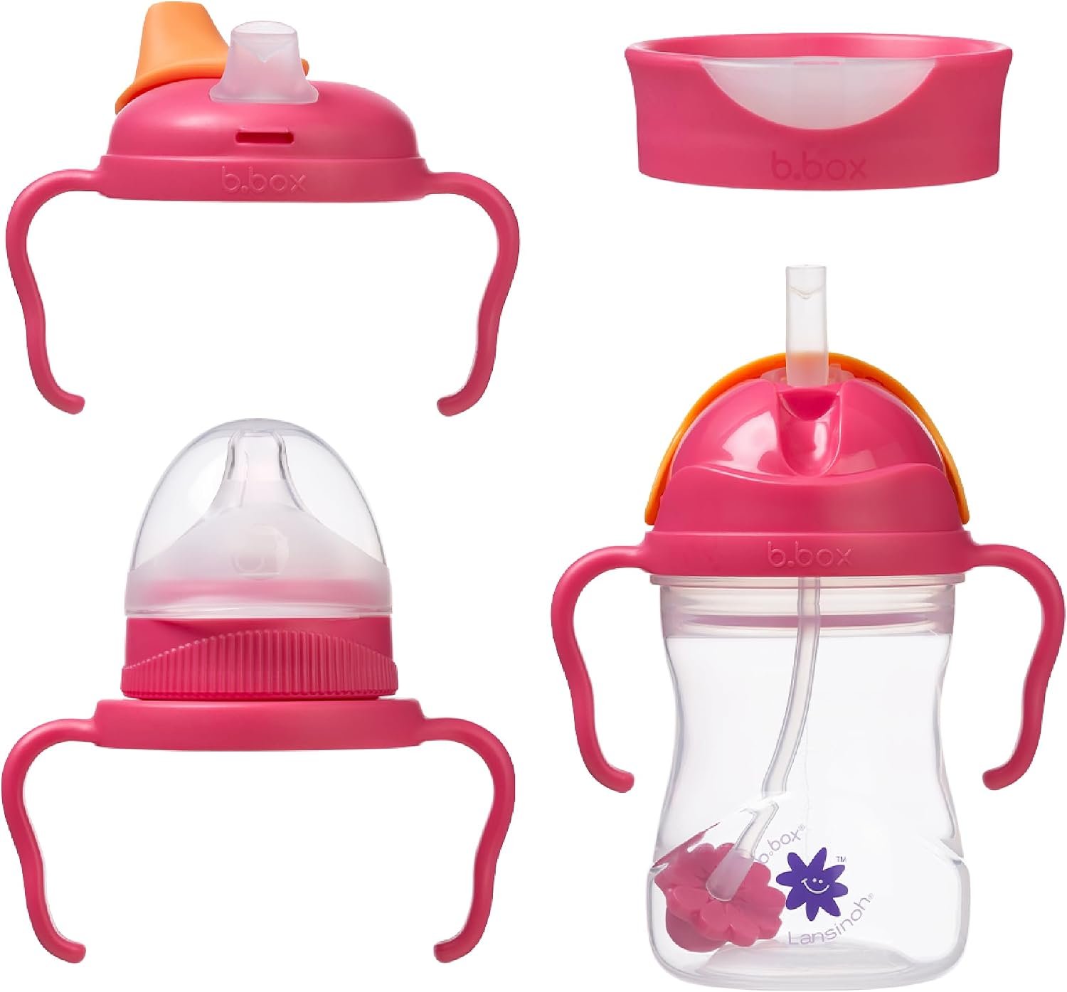 Lansinoh b.box Starter Cup Set, Strawberry Shake, 1 Cup with 4 Lids