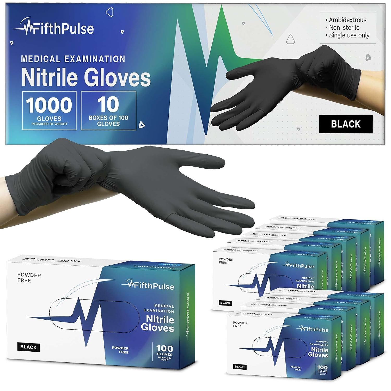Black Nitrile Gloves Large, Case of 1000-3 Mil Disposable Rubber Gloves, Latex-Free, Powder-Free - Medical Exam Grade for Food Prep, Cleaning, Lab Use - Textured Grip - Click-Medical