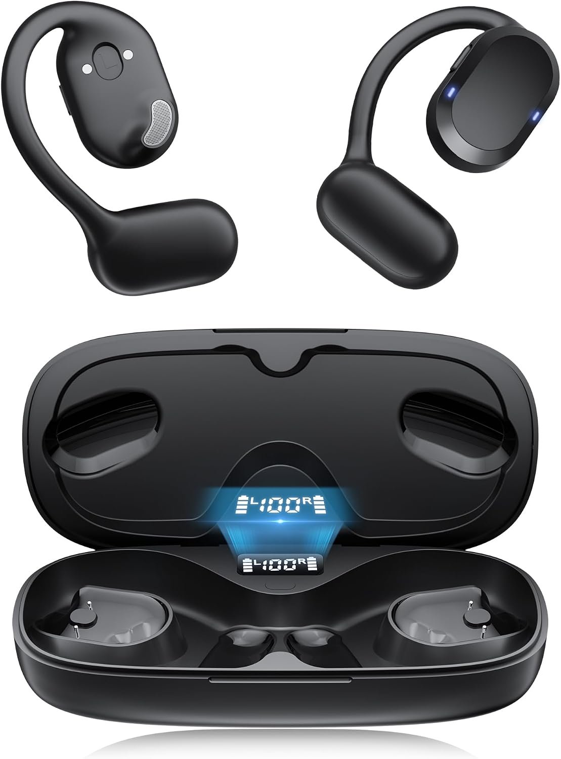 TTQ Open Ear Headphones, Open Ear Earbuds, IPX7 Waterproof, Bluetooth 5.3 True Wireless Sports Over Ear Earbuds with Earhooks, Built-in Mic, Crystal-Clear Calls for Running Workout Cycling Driving