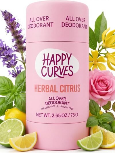 HAPPY CURVES All Over Whole Body Deodorant for Women - Aluminum-Free - Invisible All Day Layer of Full Body Protection for Long Lasting Odor Control, Sensitive Skin, & Private Parts - Herbal Citrus